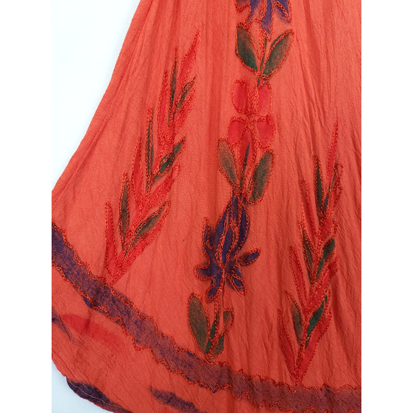 Asymmetrical Dress Boho Hippie Watercolor Ombre Peach Rust Floral Embroidered M - Picture 13 of 15